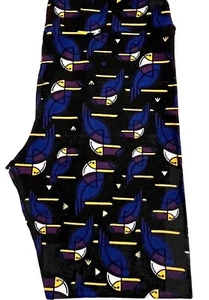 LuLaRoe Tall And Curvy 12-18 Legging Black Blue Purple Yellow Parrot Toucan Bird - Picture 1 of 2