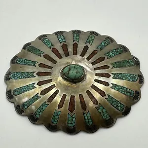 Nativo Americano Navajo “CJ” Plata Turquesa Coral Concho Cinturón Lazo #1 - Imagen 1 de 10
