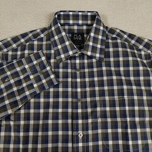 Jos A Bank Traveler Mens Tailored Fit Medium Plaid Long Sleeve Button Down Shirt - Picture 1 of 16