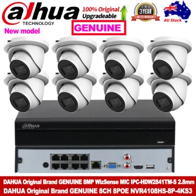 DAHUA 8CH 8POE CCTV SyStem Kit 8MP 4K WizSense MIC Turret SMD Plus IP Camera lot - Image 1 of 4