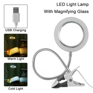 Magnifier LED Lamp Magnifying Glass Desk Table Work Light Reading Lamp w/ Clip - Picture 1 of 8