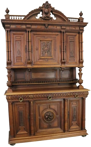 Buffet Renaissance Antique French 1900 Impressive Carved Walnut Large 6-Door Cover