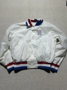 Vintage 1988 USA Olympics white bomber jacket size large men’s snap button - Picture 1 of 6