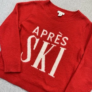 Cupcakes & Cashmere Apres Ski Sweater Womens Large L Red White Letters Pullover - Picture 1 of 9