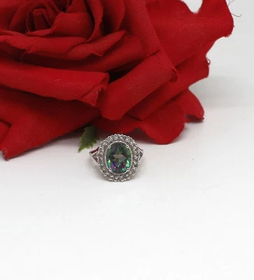 Anillo de plata esterlina nuevo sin etiquetas topacio místico y circón talla 8 5,55 g CAT RESCUE Foto 1 de 2