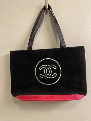 Chanel Precision Black Tote W/Fuzzy/Teddy Material & CC, Pink Bottom GWP VIP - Image 1 of 4