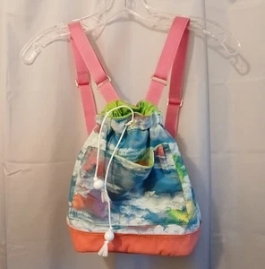Neu Rainbow Clouds Print Mini Rucksack Sling Bag Pink Blau Grün Kordelzug Tragetasche - Bild 1 von 9