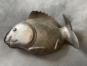 19th century Antique Chinese Pewter Carp Koi Lidded Fish Tureen Server Kulangyu - Picture 1 of 22