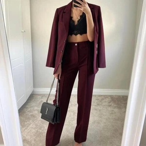 Women's Zara Bloggers Favorite Straight Cut Blazer Oversized Jacket in Wine sz L - Picture 1 of 7