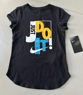 CAMISETA NEGRA MANGA CORTA NIKE 'JUST DO IT' NUEVA CON ETIQUETAS TALLA 6 EE. UU. Foto 1 de 4