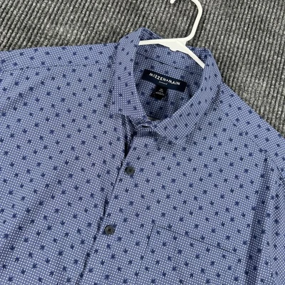 Mizzen+Main Leeward Shirt Mens XL Extra Large Blue Geometric Short Sleeve Trim - Image 1 of 4