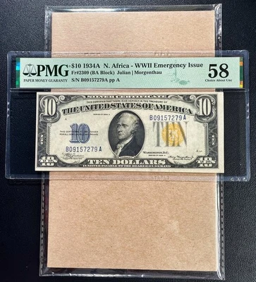 Fr. 2309 1934A $10 North Africa "WWII Emergency" PMG 58 - AU - Image 1 of 2