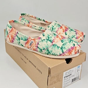 Toms 10006167 Women Burlap Printed Tropical Canvas Espadrille Flat Shoe Size 7.5 - Picture 1 of 9