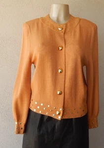 St John By Marie Gray VTG Orange Gold Studs Santana Knit Cardigan Sweater S - Picture 1 of 10