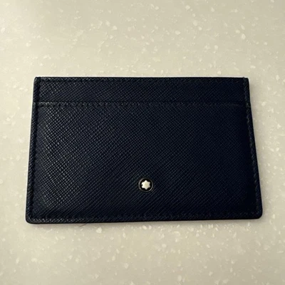 Montblanc Tarjetero Cartera Compacta Cartera Cuero Azul Marino Auténtico Foto 1 de 4