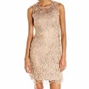 CALVIN KLEIN women’s tan crochet Lace Sleeveless lined Sheath Dress size 8 - Picture 1 of 8