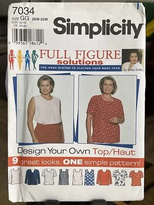 *UNCUT* 1995 Vintage Simplicity #7034 - Tops, Shirts - Size: 26w-32w - Image 1 of 3