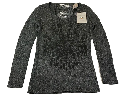 Harley Davidson свитер женщин S серый открытый назад логотип мотоциклиста панк новый с Ярлыками - Изображение 1 из 4