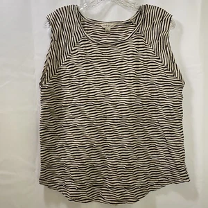 Lucky Brand Womens L Sleeveless Knit Top Black Tan Wavy Stripe Boho Beachy Funky - Picture 1 of 7