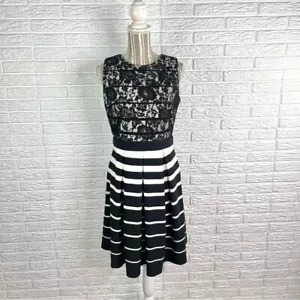 Vestido Danny & Nicole Blanco y Negro Floral Encaje Plisado Rayas Talla 8 - Imagen 1 de 9