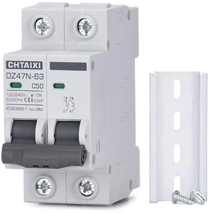 AC Leitungsschutzschalter, 50 Ampere 120V/240V 2-polig Hutschienenmontage Circuit - Bild 1 von 8