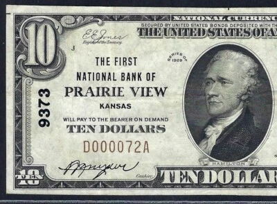 🇺🇸  KS 1929 $10 ♚♚ PRAIRIE VIEW, KANSAS ♚♚ PCGS VERY FINE 30 SCARCE NOTE! - Image 1 of 3