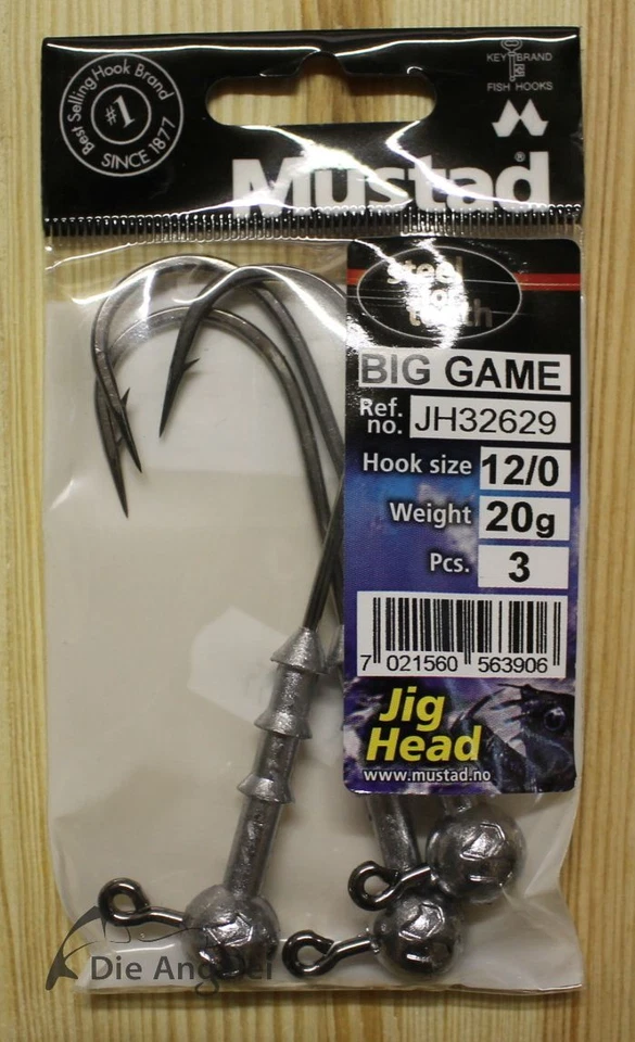 Mustad Big Game Jigköpfe, Jighead, Hakengröße 12/0, 20 g, 3 Stück - Bild 1 von 1