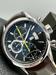 Raymond Weil Freelancer Swiss Automatic Chronograph 42mm Black Dial Yellow Hands - Picture 1 of 12