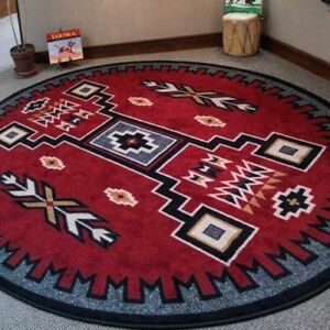 Old Crow Red Southwestern Rustic Lodge Nylon Country Cabin Area Rug 8' Round