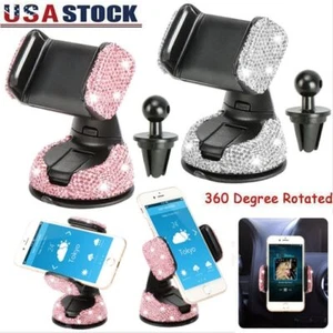 Universal Car Windshield Phone Holder Vent Mount Bracket With Rhinestone Bling - Zdjęcie 1 z 14