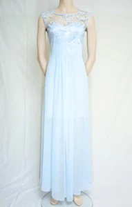 LONG ICE BLUE SLEEVELESS CHIFFON EVENING PROM EMBROIDERED DRESS ROPALIA 10/12 - Picture 1 of 2