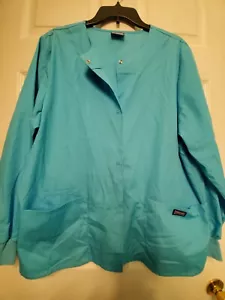 Cherokee scrub jacket Size Medium-Blue LS Snap Front Chest 24"/L 29" - Picture 1 of 4