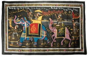 Peinture Rajput Miniature Art Mughal Chasse Royale Inde 70cm # 4556 - Imagen 1 de 6