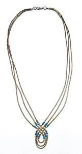 Vintage Navajo 3 Strand Liquid Sterling Silver And Turquoise 17" Necklace - Picture 1 of 6