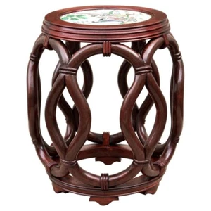 Asian Bentwood Drum Stool or Side Table with White Porcelain Top - Picture 1 of 14