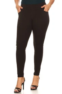 Yelete Plus Size Knit Slim 4 Pocket Ponte Pants XL 2XL 3XL BLACK NAVY KHAKI RED - Picture 1 of 45