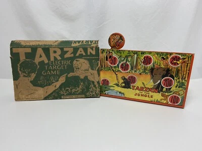Старинная игрушка Тарзан в джунглях электрическая мишень игра с оригинальной коробкой 1935 - Изображение 1 из 4
