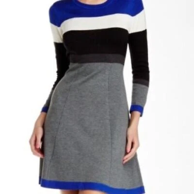 Vestido de mujer ELIZA J pequeño suéter a rayas ajuste acampanado bloque de color mangas largas Foto 1 de 4