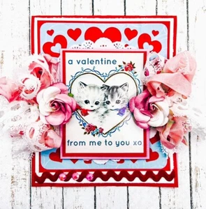 Chatons et coeurs vintage fait main rétro A Valentine From Me to You Valentine’s - Photo 1/1