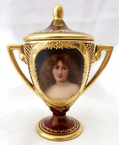 19th Century Royal Vienna Hand Painted Porcelain Two Handle Covered Urn - Picture 1 of 5