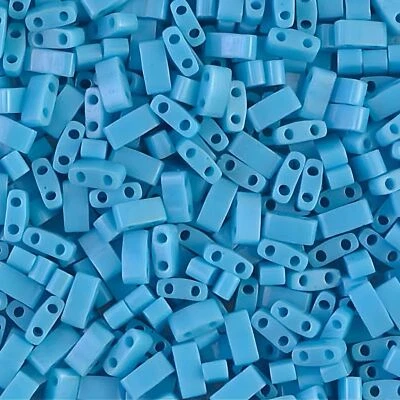 Miyuki Half Tila Beads 2-Hole Rectangle 5x2.3mm 7.8GM Opaque Turquoise Blue - Image 1 of 2