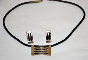 Ethiopia Necklace & earring set Silver Tone Metal Pendant Cord Ethiopian - Picture 1 of 10