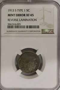 1913 S Type 1 Buffalo Nickel Lamination Mint Error NGC XF45 Must See b112.6 - Picture 1 of 3