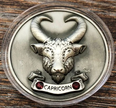 My Zodiac Coin, CAPRICORN - Swarovski® Crystals, 3D, Glow-In-Dark - Silver Color - Image 1 of 4