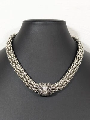 Collar de cadena de palomitas de maíz tono plata ancho llamativo pavé acento cuentas aspecto de diseñador Foto 1 de 4
