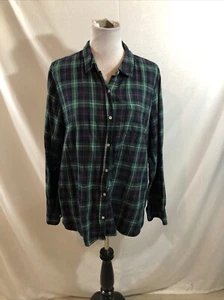 Franela abotonada manga larga a cuadros tartina verde y azul Gap - XL para mujer - Imagen 1 de 4