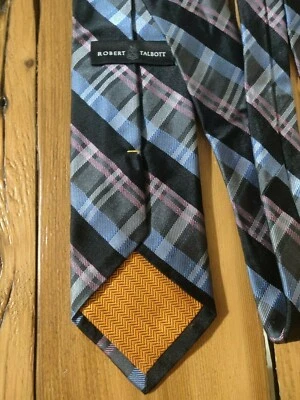 Corbata Robert Talbott Hecha en EE. UU. Púrpura/Negro/Azul Diseño a Cuadros 100% Seda Foto 1 de 3