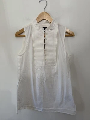 NUEVO CON ETIQUETAS J. Blusa Top Esmoquin Crew Popover Camisa Blanca Sin Mangas Ropa de Trabajo Para Mujer’s 4 Foto 1 de 4