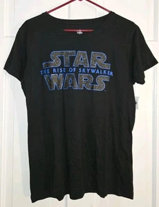 DISNEY STAR WARS black Cotton Silver Sparkle Logo RISE OF SKYWALKER T-shirt M  - Picture 1 of 7