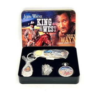 John Wayne King Of The West Legendary Heroes Set Taschenuhr Schlüsselanhänger Messer Dose - Bild 1 von 12